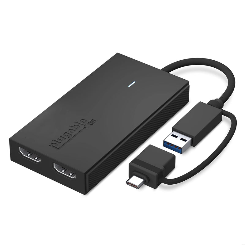 [Australia - AusPower] - Plugable USB 3.0 or USB C to HDMI Adapter for Dual Monitors, Universal Video Graphics Adapter for Mac and Windows, Thunderbolt 3/4, USB 3.0 or USB-C, 1080p@60Hz 