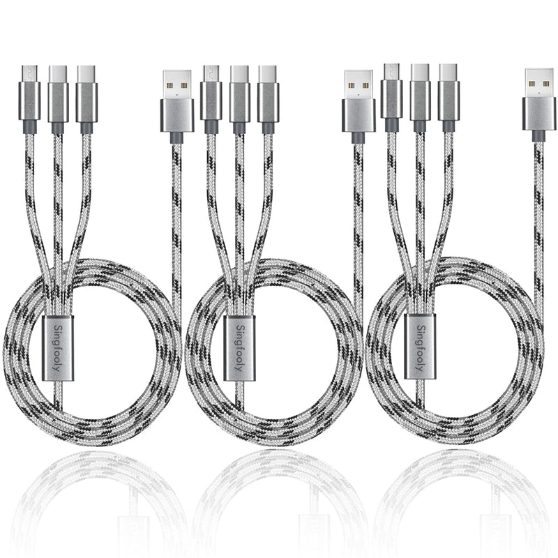 [Australia - AusPower] - Multi Charging Cable, 3pack Multi USB Cable 2.5A 1FT+3FT+5FT USB Charging Cable Nylon Braided Universal 3in1 Multi Charger Cable Adapter Type-C/Micro USB Port,Compatible with Cell Phones and More 