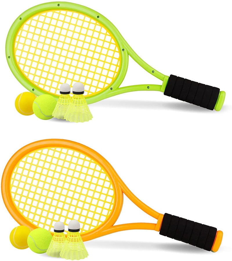 [Australia - AusPower] - Nileatry Kid Tennis Racket with Bag,Plastic Racquet Include 2 Foam Ball,2 Tennis Ball,4 Badminton for Children,Toddler Outdoor/Indoor Sport Play Orange&Green 