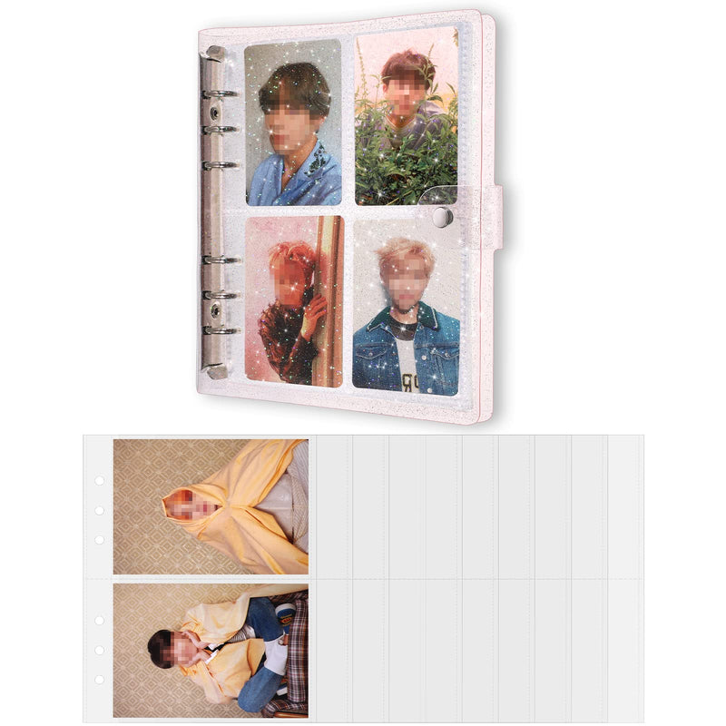 [Australia - AusPower] - 3 Inch 200 Pockets Portable Photo Album Photocard Binder Kpop Transparent Plus 5 Inch 40 Pockets Photo Pages Jelly 6 Ring Binder Cover for Albums Business Cards Postcards Picture Storage (Pink) Pink 