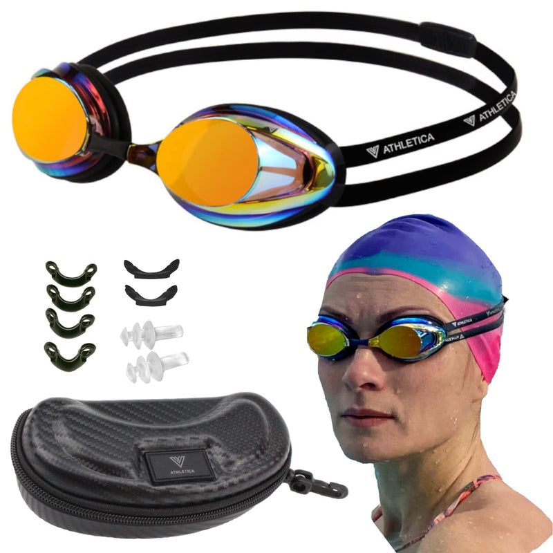 [Australia - AusPower] - V ATHLETICA Unisex Adult and Youth Swim Goggles and Case Black 