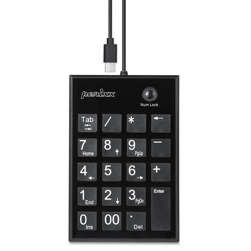 [Australia - AusPower] - Perixx PERIPAD-202C Wired USB-C Slim Numeric Keypad - Scissor Keys with 2 USB-A Hubs and Tab Key - Compatible for Tablet, Laptop, & Desktop - Black USB type C with 2 Hubs 
