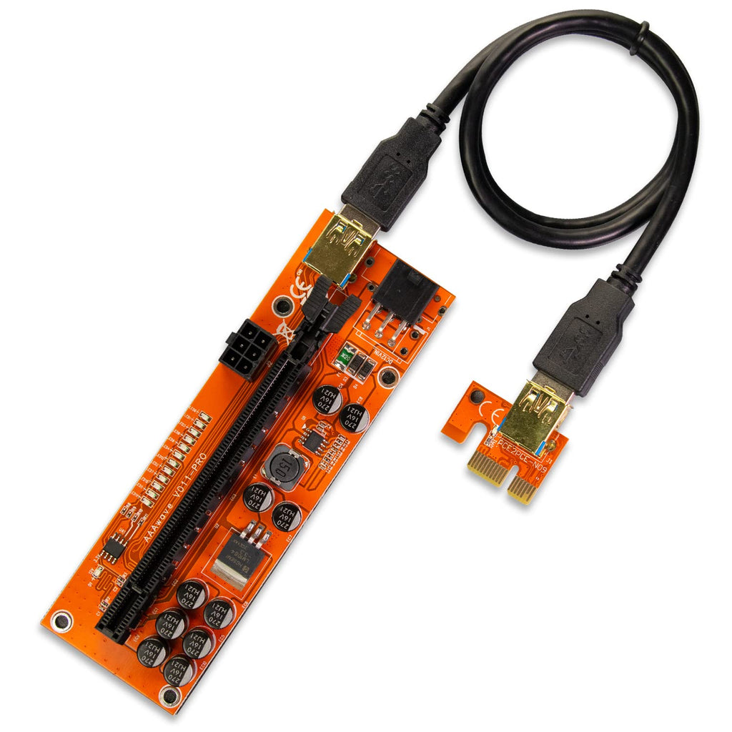 [Australia - AusPower] - AAAwave PCIE Riser VER 011 PRO 1x to 16x Graphic Extension for GPU Mining 60cm USB 3.0 Cable, 10 Solid Capacitors, 12 Led Lights, 2X 6PIN and 2 Power Options (Pack of 1) Pack of 1 