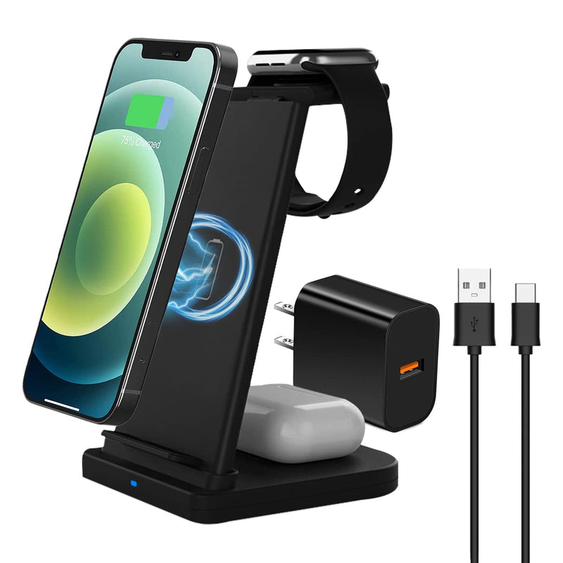 [Australia - AusPower] - 3 in 1 Wireless Charging Station Apple, iPhone Wireless Charging Station for Multiple Devices Apple - iPhone 13/12/11 Pro Max/X/Xs/Xr iWatch 7/6/SE/4/3/2 AirPods 3/2 pro (QC3.0 Adapter USB-C Cable) 
