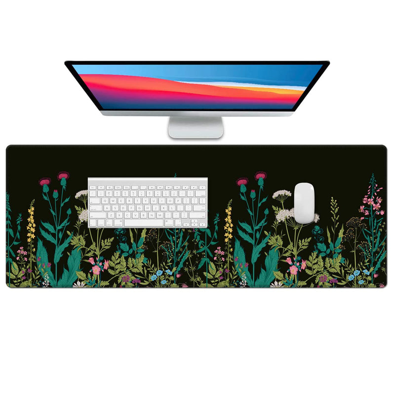 [Australia - AusPower] - Large Gaming Mouse Pad with Stitched Edges,XXL Extended Mousepad,Non-Slip Base,Water Resist Keyboard Pad,Long Desk Mat for Gamer,Office & Home,31.5 x 11.9 in, Wild Flowers 