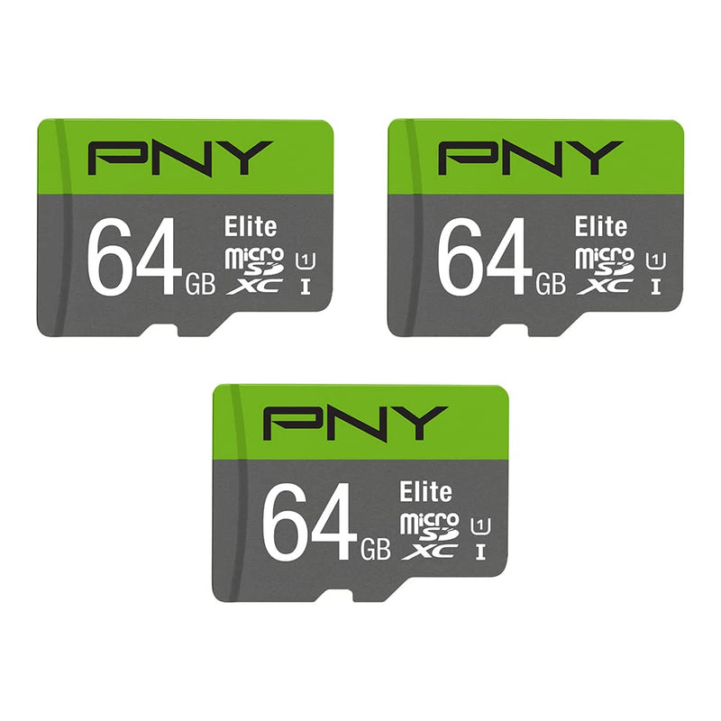 [Australia - AusPower] - PNY 64GB Elite Class 10 U1 microSDHC Flash Memory Card 3-Pack - 100MB/s, Class 10, U1, Full HD, UHS-I, Micro SD FLASH CARD - 3 PACK 