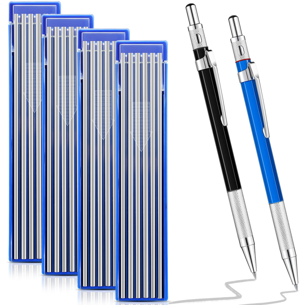 [Australia - AusPower] - 2 Pieces Silver Streak Welders Pencil with 48 PCS Round Refills Silver Metal Welding Marker with Built in Sharpener Mechanical Pencils for Pipe Fitter Welder Steel Construction Fabrication Woodworking 