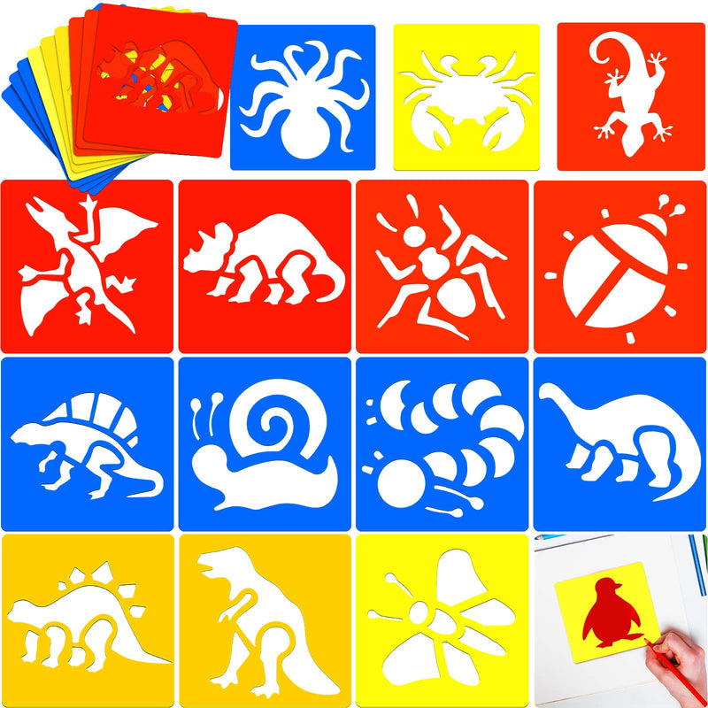 [Australia - AusPower] - 24 Pack Stencils for Kids, Sidewalk Chalk Stencil Large Animal Painting Stencils Reusable Garden Stencils Dinosaur Insect Stencils Animals Shape Template for DIY Drawing Material, 8 Inch and 6 Inch 