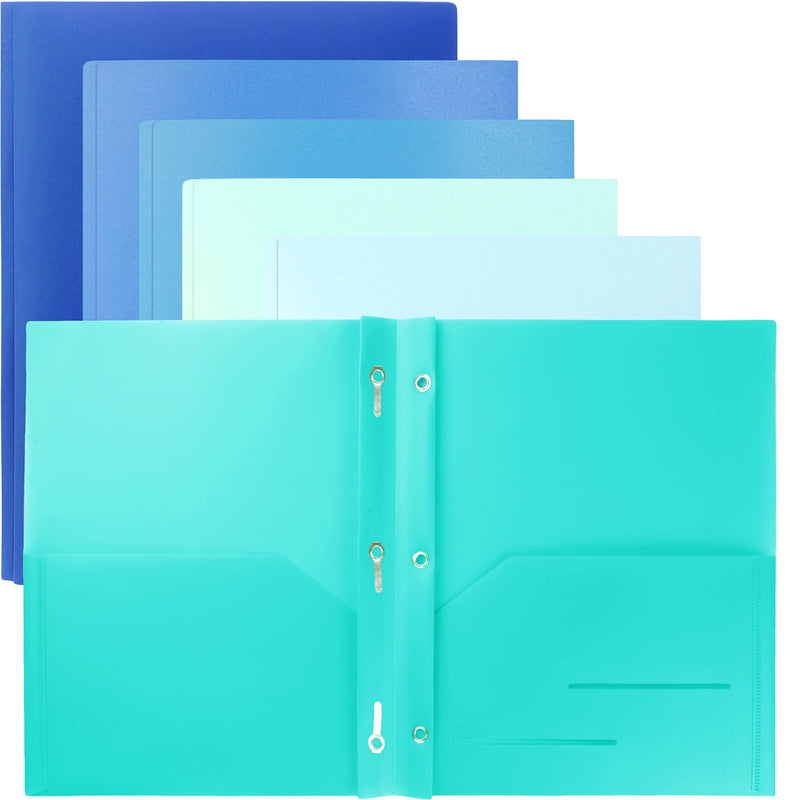 [Australia - AusPower] - Youngever 12 Pack Heavy Duty Plastic Two Pocket Folders with 3 Prongs, Metal Prongs Fastener, Heavy Duty Plastic 2 Pocket Folder, in 6 Coastal Colors 