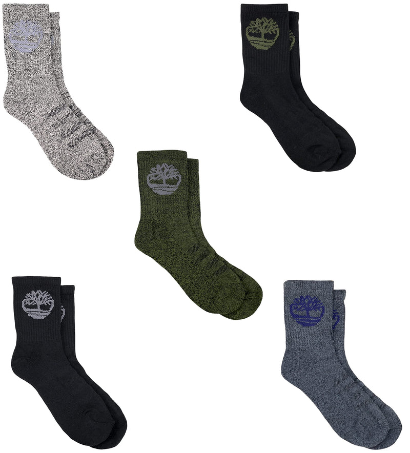 [Australia - AusPower] - Timberland Boy's 5 Pack Half Cushioned Crew Socks, Large, Assorted 