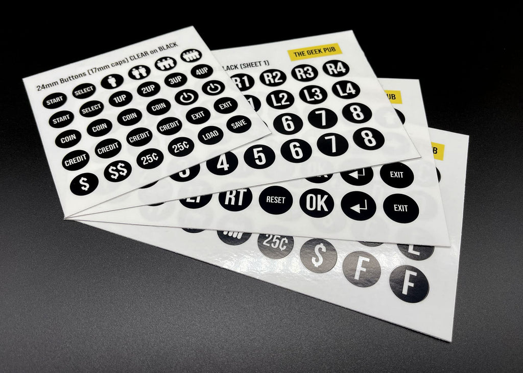 [Australia - AusPower] - The Geek Pub Die-Cut Arcade Button Labels (Black) | Button Label Stickers for Arcade Cabinets | Arcade Button Cap Labels Black 