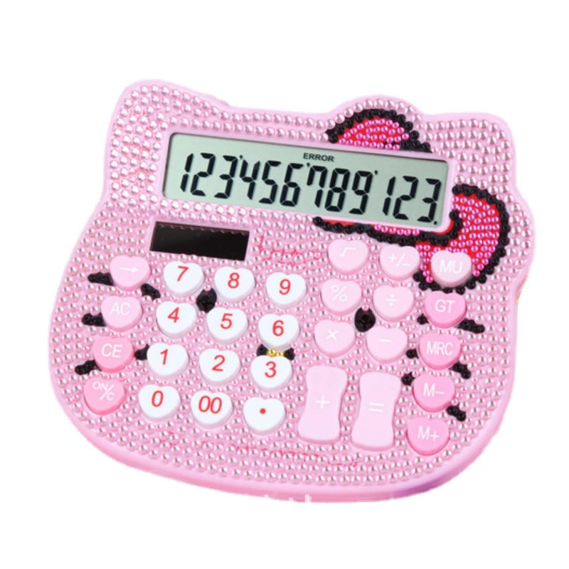 [Australia - AusPower] - Cute Calculator Cat Crystal Calculator Girl and Women Pink Calculator Large LCD Display Dual Drive by Solar Energy and Battery for School Office Home(5.5Inch *4.9Inch) 