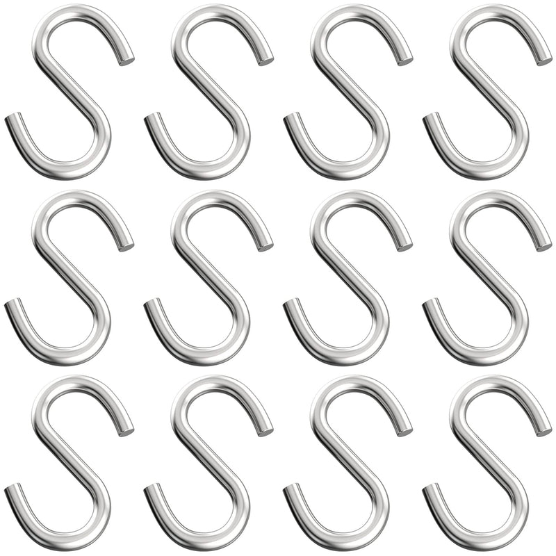 [Australia - AusPower] - 12 Pcs 2.3 Inch S Hook 304 Stainless Steel Hanging Hooks for Hanging Products or Items, Chain Hardware 