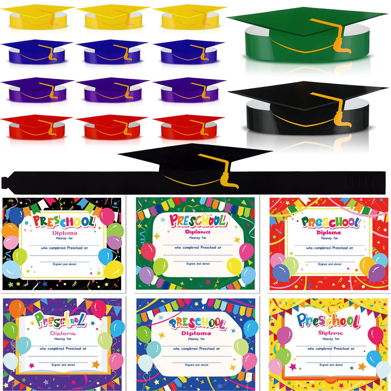 [Australia - AusPower] - 48 Pieces Graduation Paper Hat Preschool Diploma Certificate Preschool Paper Graduation Cap Graduation Crowns Kindergarten Graduation Certificate for Kindergarten Graduation Classroom Supplies Favors 