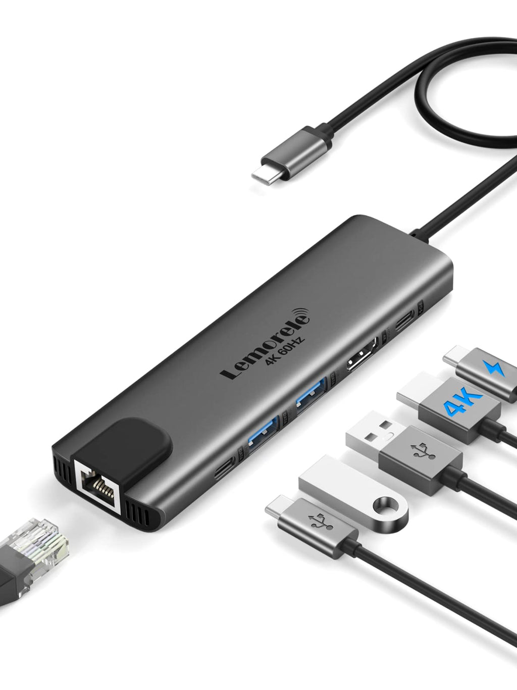 [Australia - AusPower] - Lemorele USB C Hub 4K 60Hz, 6 in 1 USB C Multiport Adapter w/4K HDMI, 2 USB-A 3.0, Gigabit Ethernet, 100W PD, USB C 3.0 5Gbps Data Port for MacBook Pro/Air M1 2020, iPad Pro 2021 /Mini 6, Surface Pro 