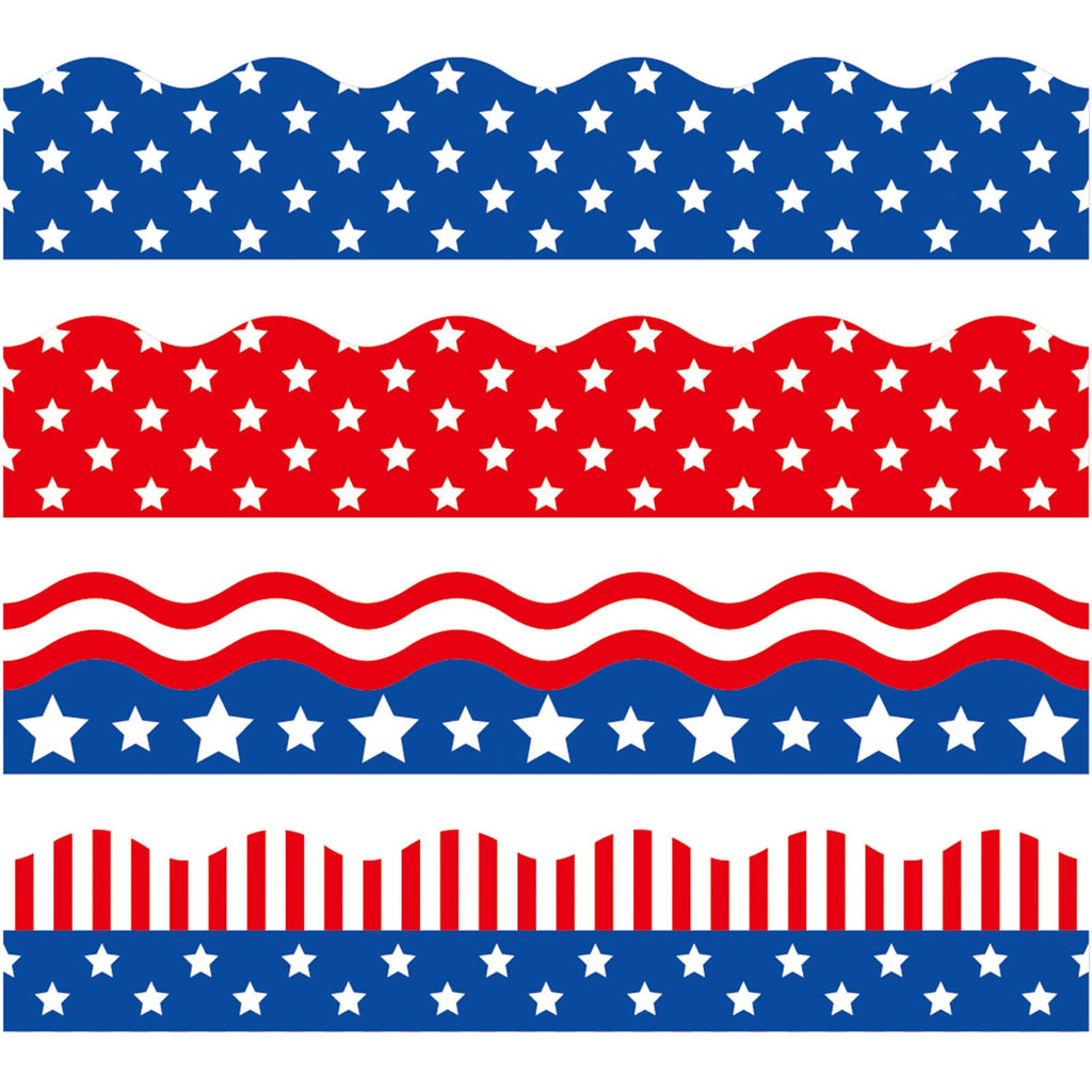 [Australia - AusPower] - Whaline 69Ft 4th of July Bulletin Board Border 60 Sheet Red Blue White Stars Stripes Trim Border Stickers 4 Design Self-Adhesive American Flag Border Decals for Independence Day Classroom Decoration 