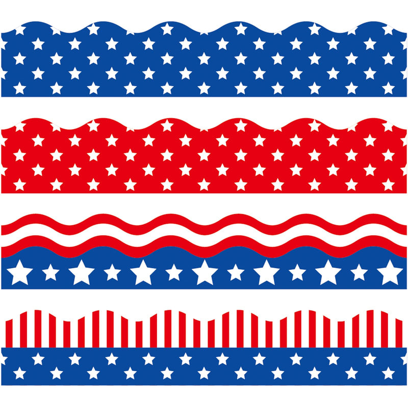 [Australia - AusPower] - Whaline 69Ft 4th of July Bulletin Board Border 60 Sheet Red Blue White Stars Stripes Trim Border Stickers 4 Design Self-Adhesive American Flag Border Decals for Independence Day Classroom Decoration 