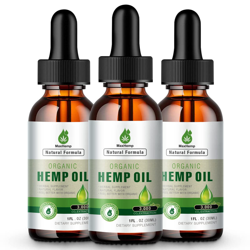 [Australia - AusPower] - (3 Pack) MaxHemp Hemp Oil - Natural Hemp Tincture Drop - Relaxation, Calming, Sleep, Anxiety, Stress - C02 Extraction, Organic, Vegan, Non-GMO 