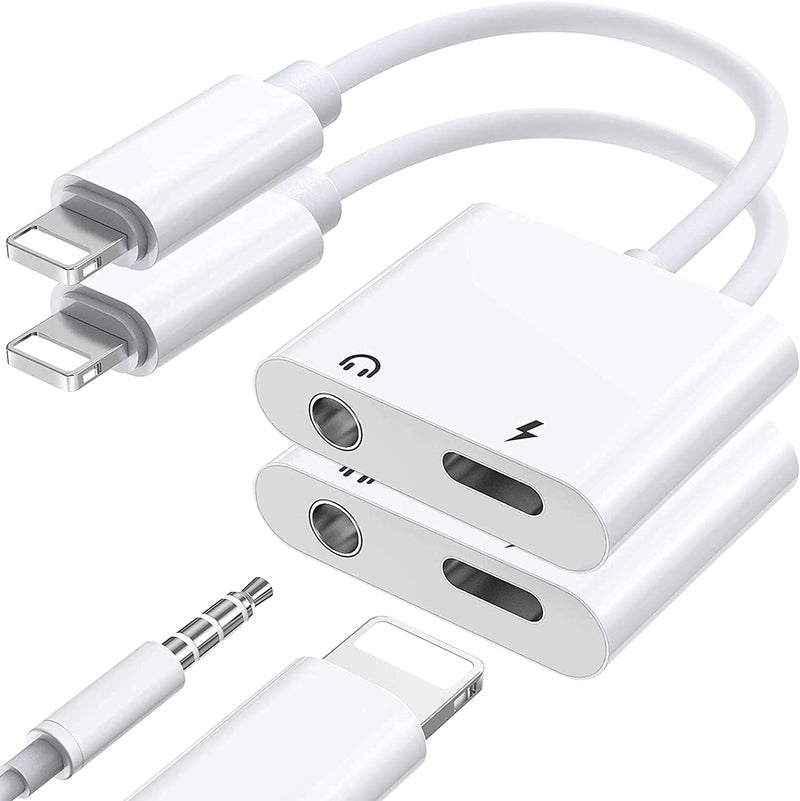 [Australia - AusPower] - [2 Pack] iPhone 3.5 mm Headphone Adapter, Lightning to 3.5mm Headphone Jack Adapter, 2 in 1 Headphone Audio Splitter Adapter AUX Connector Charger Compatible iPhone 13/12/SE/XR/XS/X/8/8Plus/7/7 Plus White(3.5 mm Audio + Charge) 