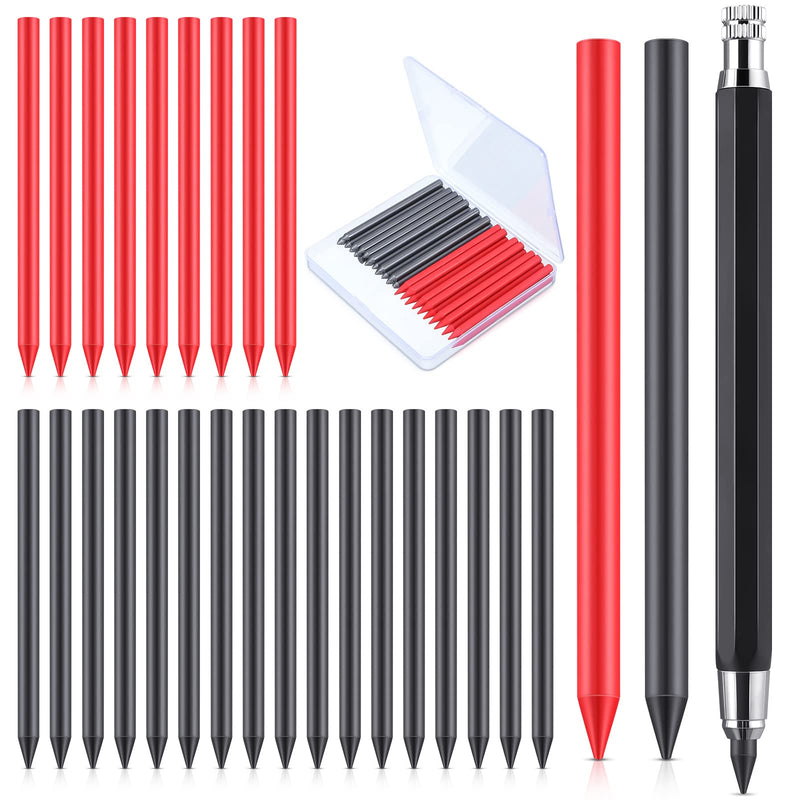 [Australia - AusPower] - 36 Pcs 5.6 mm Mechanical Pencil Refills and 5.6 mm Mechanical Pencil, Black and Red Sketch up Drawing Pencil Refills Mechanical Pencil Holder with Metal Clip for Art Painter Artist Drawing Drafting 