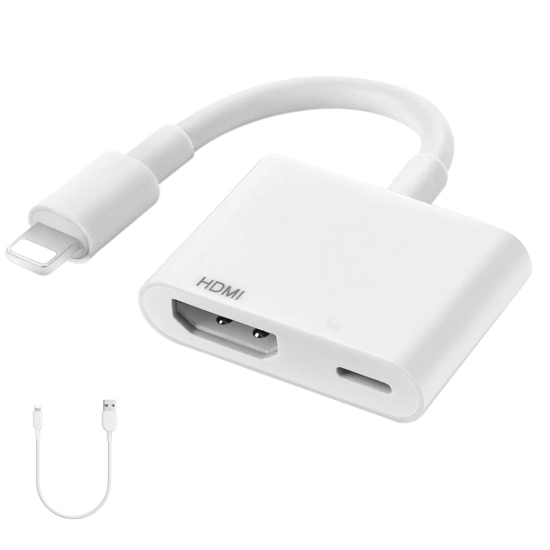[Australia - AusPower] - [Apple MFi Certified] Lightning to HDMI Digital AV Adapter, 1080P Digital Audio AV Adapter HDMI Sync Screen Converter with Charging Port for iPhone iPad iPod to HDTV Projector Monitor white 