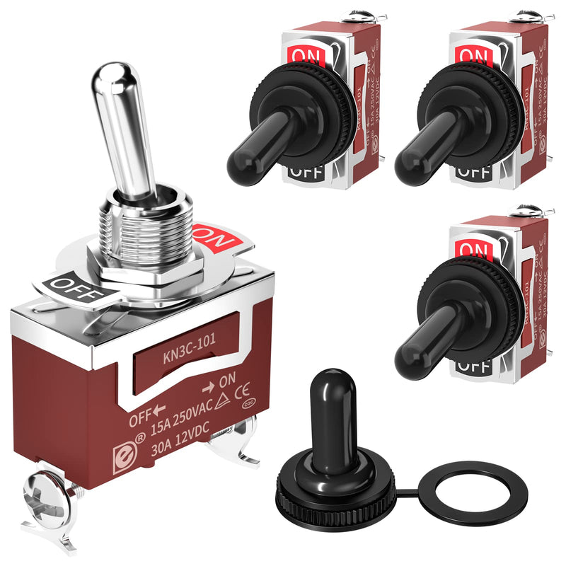[Australia - AusPower] - Joinfworld Marine Toggle Switch 12V DC 30A Waterproof Toggle Switch 250V AC 15A Heavy Duty with Weatherproof Boot Cover SPST ON/Off 2 Pin for Auto Car Truck Boat -4Pcs 