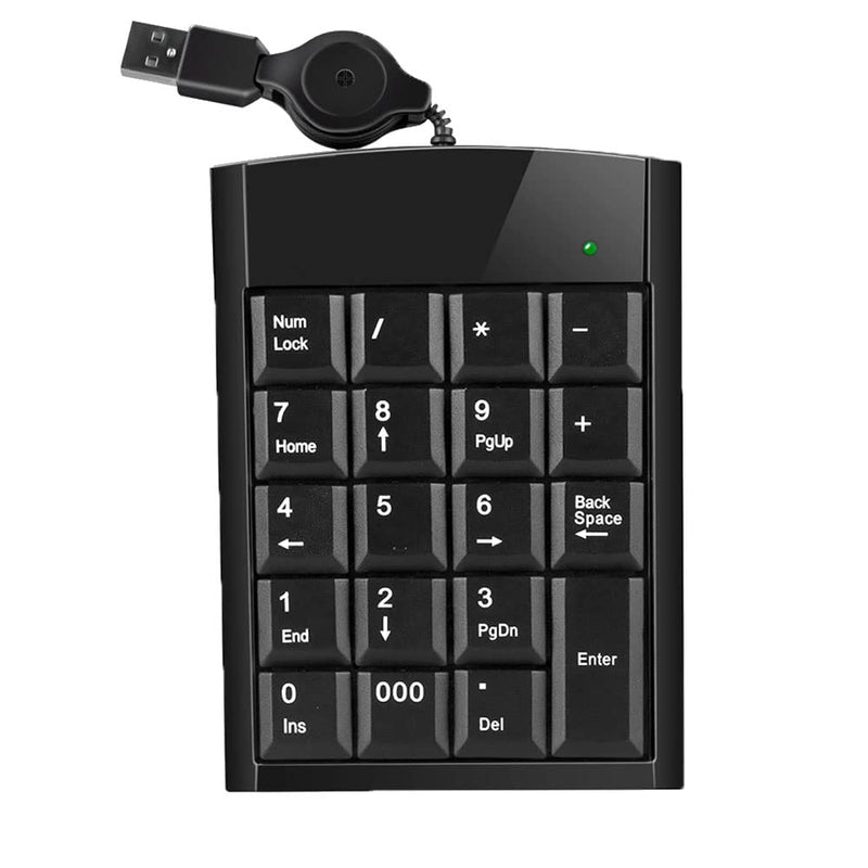 [Australia - AusPower] - USB Numeric Keypad, Wired Numeric Pad for Laptop,19 Keys Ultra Slim Lightweight Ergonomic Portable Mini Number Pad - fr Desktop Computer PC,Surface pro,PC,Notebook iMac,Macbooks, with Retractable Cord retractable keypad 