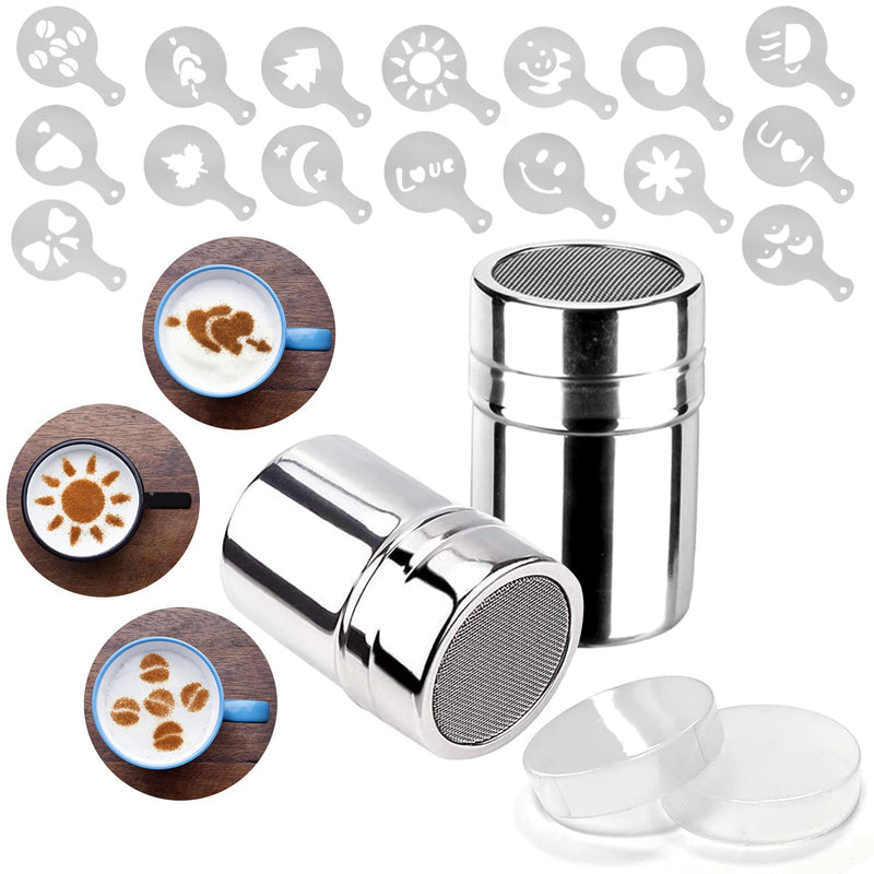 [Australia - AusPower] - Mauts-inus 2 Pack Chocolate Shaker Dusters Mesh Powder Shaker Shaker 16 Coffee templates Set for Syrup,Cream,PowderedSugar,Cocoa,Cappuccino,for Kitchen,Drinks,Baking (18) 18 