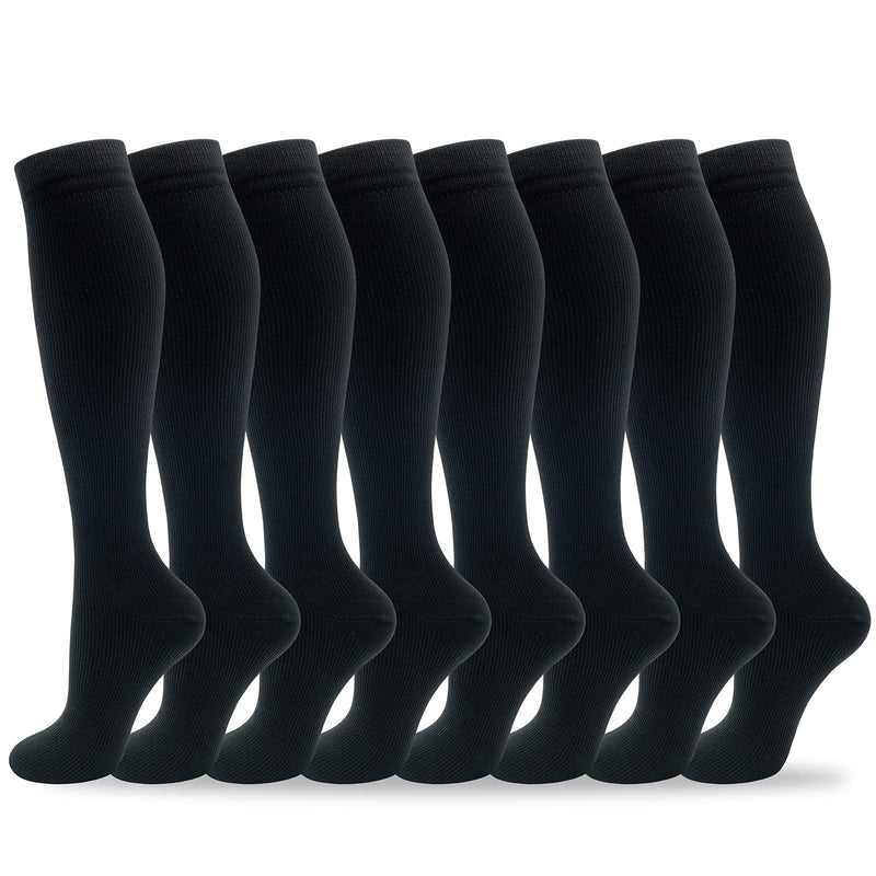 [Australia - AusPower] - hello momya 8 Pairs Compression Socks for Women Men Knee High Running Stocking 20-30 mmHg Nurse Medical and Travel Athletic Small-Medium 8 Pairs-black 
