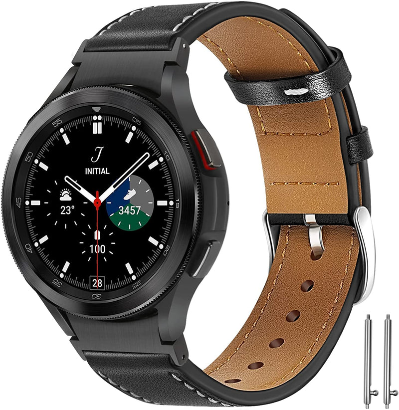 [Australia - AusPower] - No Gap Band Compatible with Samsung Galaxy Watch 4 Band 40mm 44mm/ Galaxy Watch 4 Classic Band 42mm 46mm, 20mm Genuine Leather Band Adjustable Sport Watch Replacement Band for Women Men(Black B) Black Black 