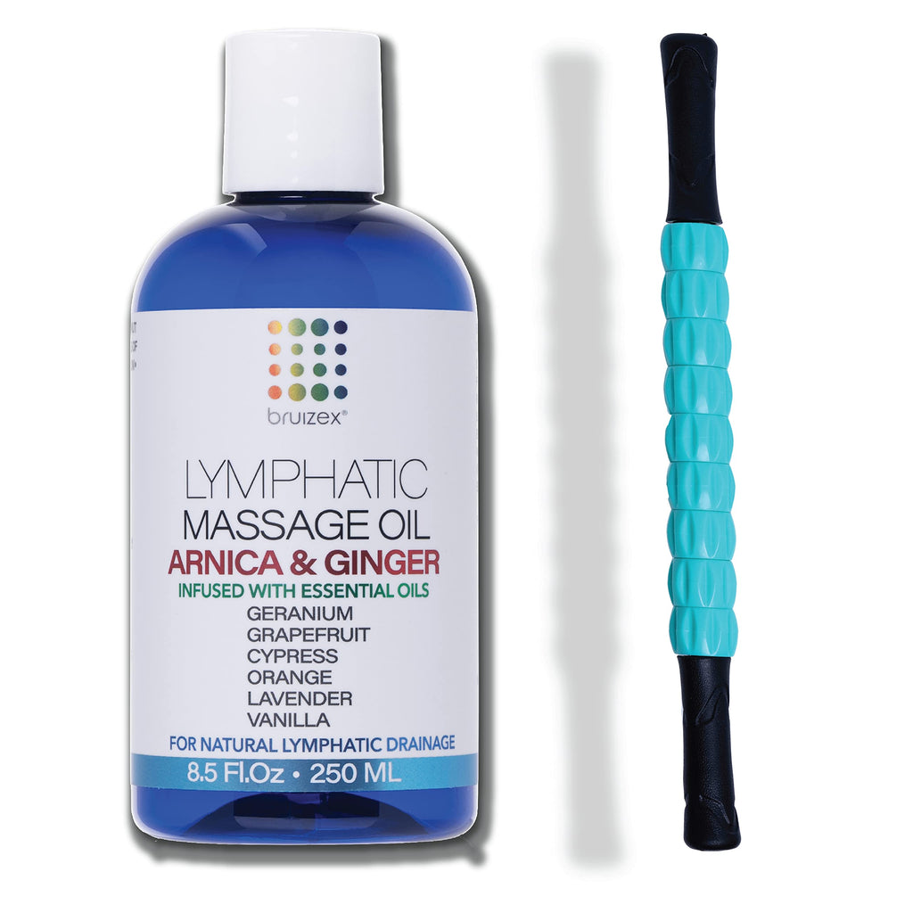 [Australia - AusPower] - Lymphatic Massage Ginger Oil with Arnica and Massager for Manual Lymphatic Drainage, Post Surgery Recovery, Lymphedema, Lipedema, Liposuction, 360 Lipo, BBL, Lipo Foam and Massager I 8oz 