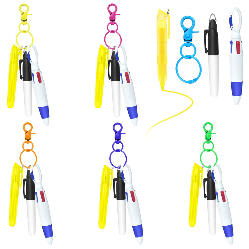 [Australia - AusPower] - 24 pieces Mini  Fluorescent Yellow Highlighter Nurse Pen Pack Set Nurse Pens for Badge include 6 pieces  Fluorescent Yellow Highlighter 6 pieces Permanent Marker Pen And 6 pieces Retractable Ball Pen With 6 pieces Nursing Keychain Clip 