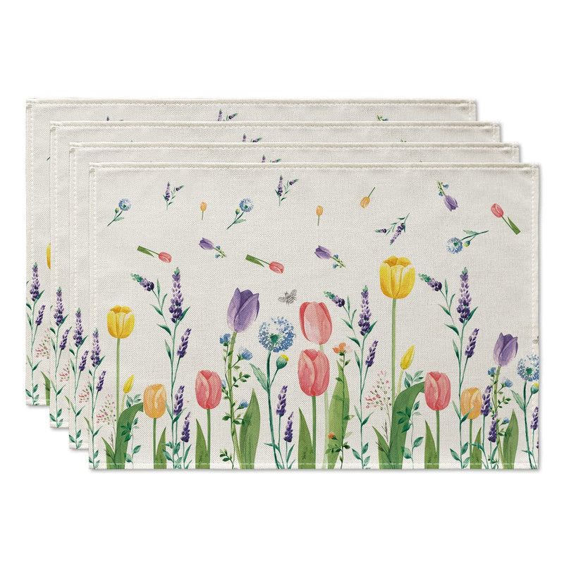 [Australia - AusPower] - Artoid Mode Lavender Tulip Spring Placemats for Dining Table, 12 x 18 Inch Summer Seasonal Holiday Decoration Rustic Vintage Washable Table Mats Set of 4 