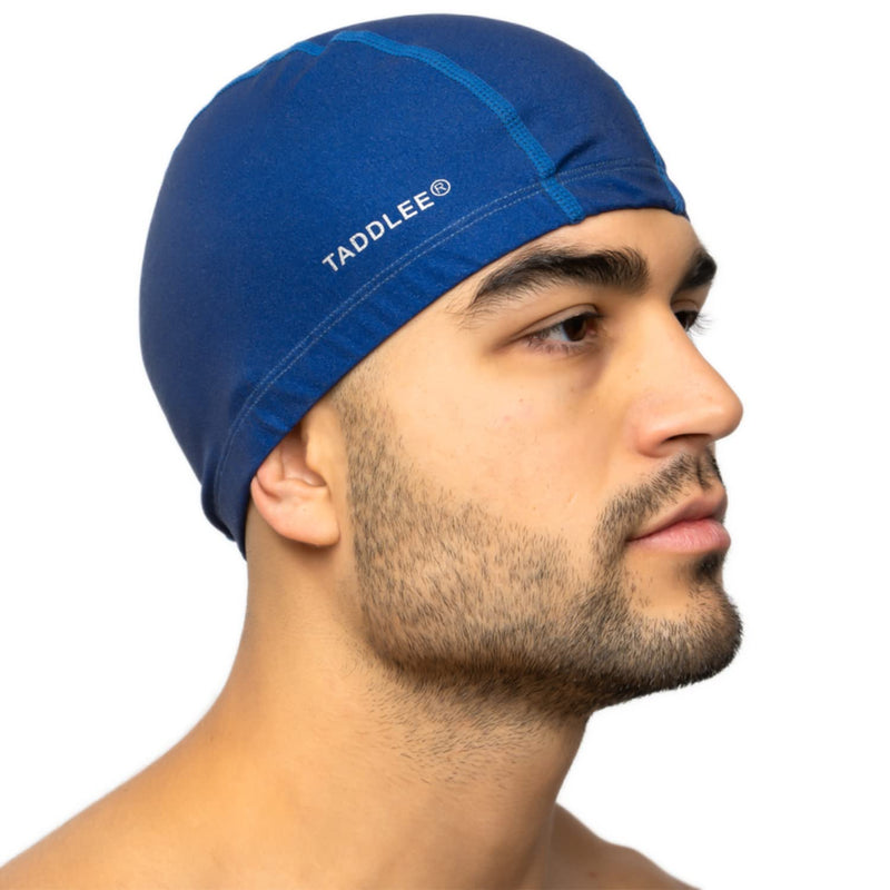 [Australia - AusPower] - Taddlee Men Swimming Cap Silicone Swimmers Caps Swim Hat PU Fabric Pool Waterproof Adult Large Size Outdoor Swim Accessories Blue 