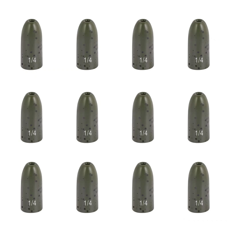[Australia - AusPower] - Fishfun 12 Pack Tungsten Bullet Fishing Weights, Insert Free Worm Sinkers, 1/8 3/16 1/4 3/8 1/2 oz Green Pumpkin 1/4 oz 