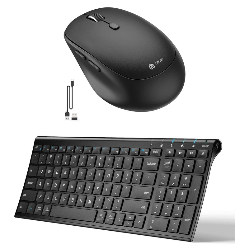 [Australia - AusPower] - iClever BK10 Bluetooth Keyboard, Universal Wireless Keyboard, Rechargeable Bluetooth 5.1 Multi Device Keyboard and iClever MD165 Wireless Mouse, Bluetooth Type-C Rechargeable Mouse 