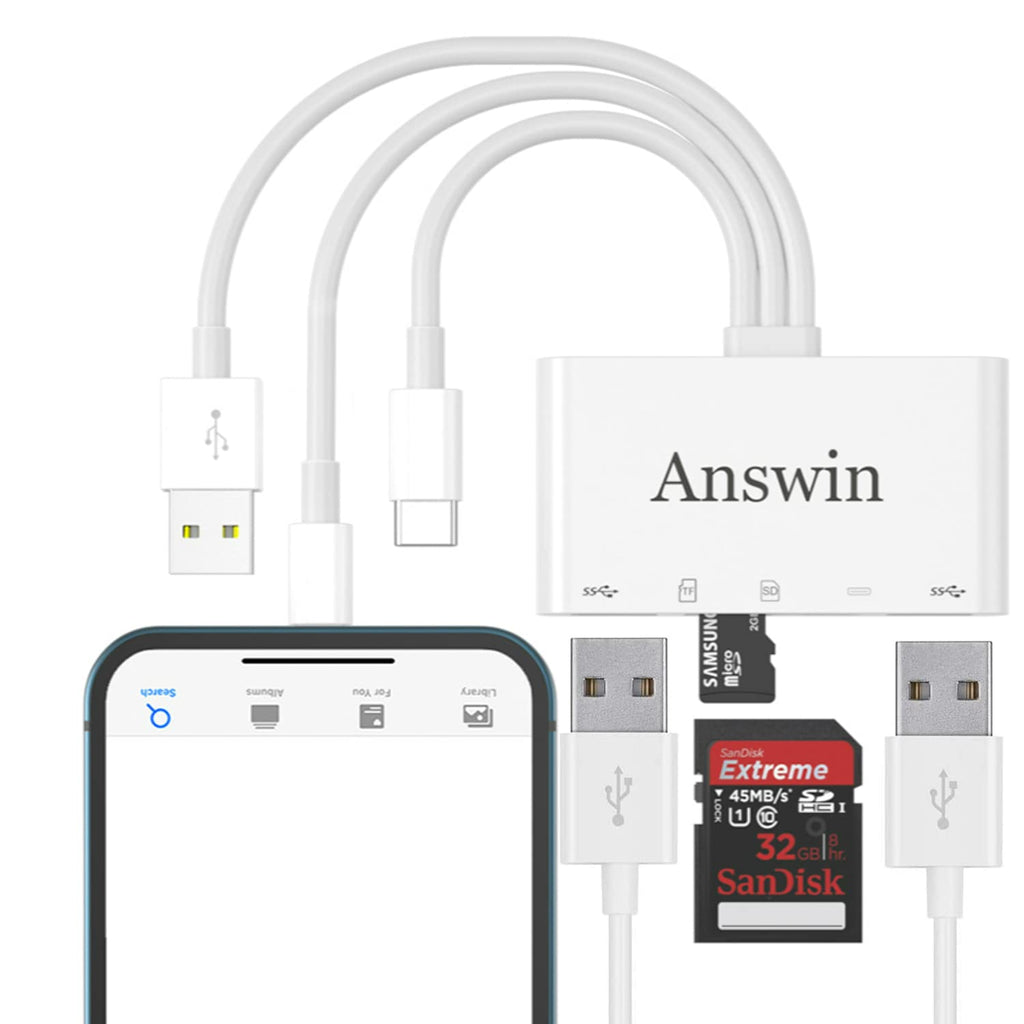 [Australia - AusPower] - SD Card Reader, Answin 5 in 1 USB C SD Card Reader for iPhone / iPad / Android / Mac / Computer / Camera / MacBook, Supports SD/Micro SD/SDHC/SDXC/MMC and USB OTG 1 ft 