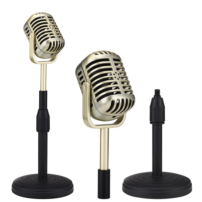 [Australia - AusPower] - Facmogu Vintage Desktop Microphone Prop Model with Adjustable Height, Classic Retro Style Microphone Stand Fake Mic Prop Decoration for Costume Role Play & Game Night - Gold With Adjustable Stand 