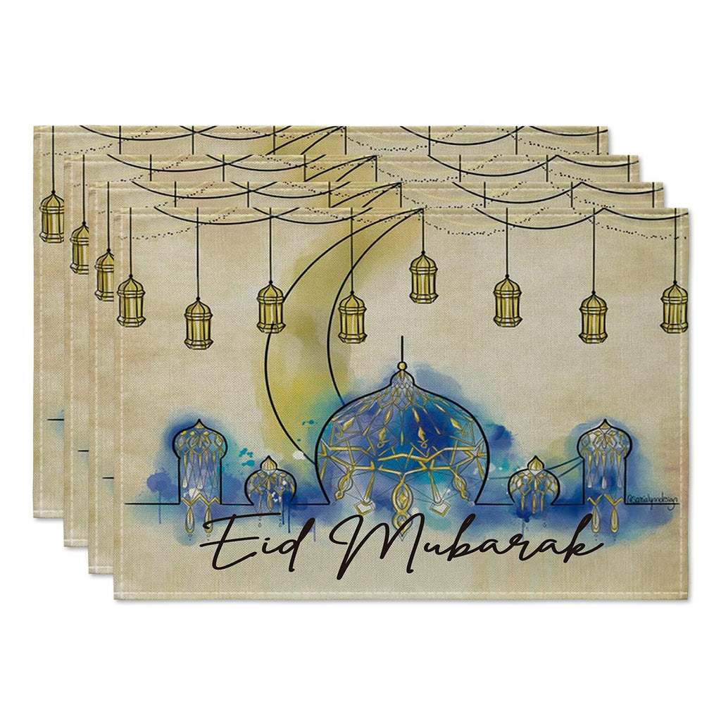 [Australia - AusPower] - Artoid Mode Lantern Moon Ramadan Placemat for Dining Table, 12 x 18 Inch Seasonal Moon Holiday Rustic Washable Table Mat Set of 4 