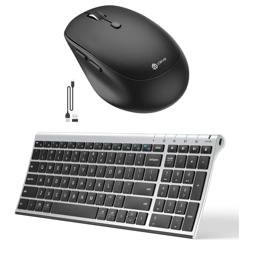 [Australia - AusPower] - iClever BK10 Bluetooth Keyboard, Multi Device Keyboard Rechargeable Bluetooth 5.1 with Number Pad Ergonomic Design Full Size Stable Connection Keyboard for iPad, iPhone, Mac, iOS, Android, Windows 