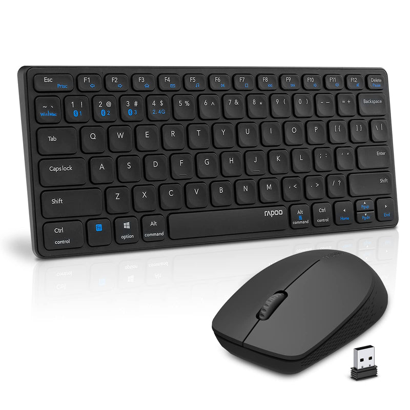 [Australia - AusPower] - Bluetooth Keyboard and Mouse, RAPOO Dual-Mode (Bluetooth 3.0/5.0 + 2.4G) Wireless Keyboard and Mouse Combo, Ultra-Slim Multi-Device Keyboard and Silent Mouse for Mac, iPad, Laptop, Windows XP black 