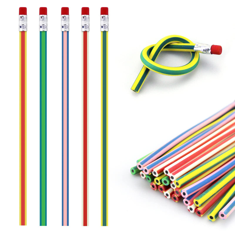 [Australia - AusPower] - 35 Pieces Bendy Pencils for Kids,Flexible Soft Pencils Colorful Stripe Pencils with Eraser for School Presents,Calm Office,Classroom Supplies-Bendable Pencils-Fun Pencils for Kids 