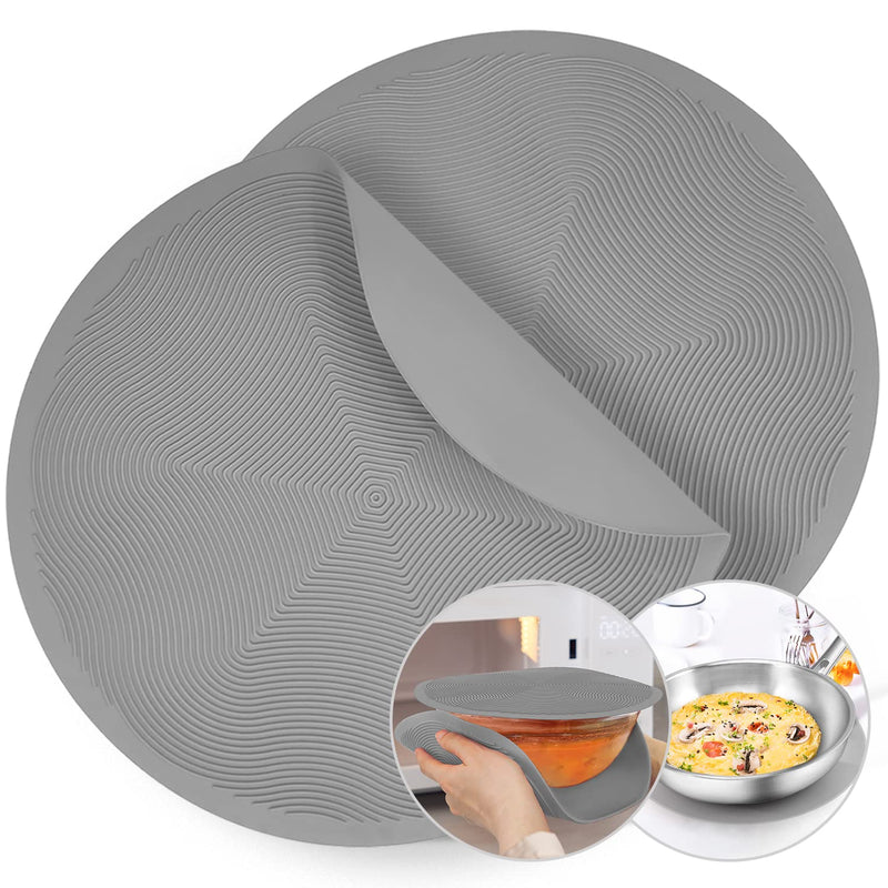 [Australia - AusPower] - KooMall 2 Pcs 12 10 Inch Thickened Multi-use Silicone Trivet, Microwave Splatter Guard Mat, Baking Mat, Pot Holders Hot Pad for Hot Pots Pans Dishes Kitchen Counter,Heat Resistant,Dishwasher Safe,Grey Gray 10+12 inch 