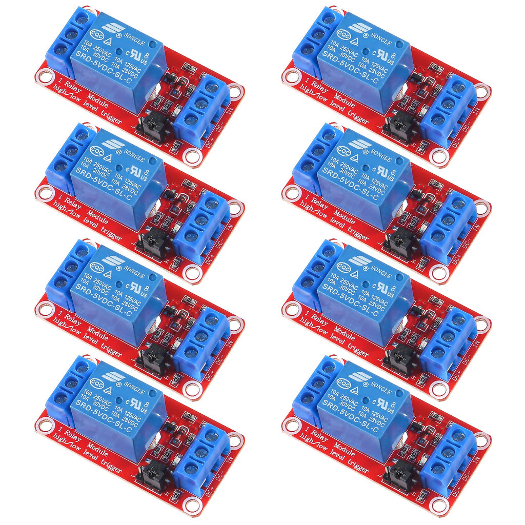 [Australia - AusPower] - 1 Channel 5v Relay Module Board Shield with Optocoupler Support High/Low Level Trigger Compatible Relay for Arduino（Pack of 8） 