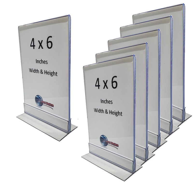 [Australia - AusPower] - 6 Pack - Bottom Load T Shaped Clear Plastic 4 inch wide x 6 inch tall Picture Frame Sign Holder Display Stands 4x6 Vertical 