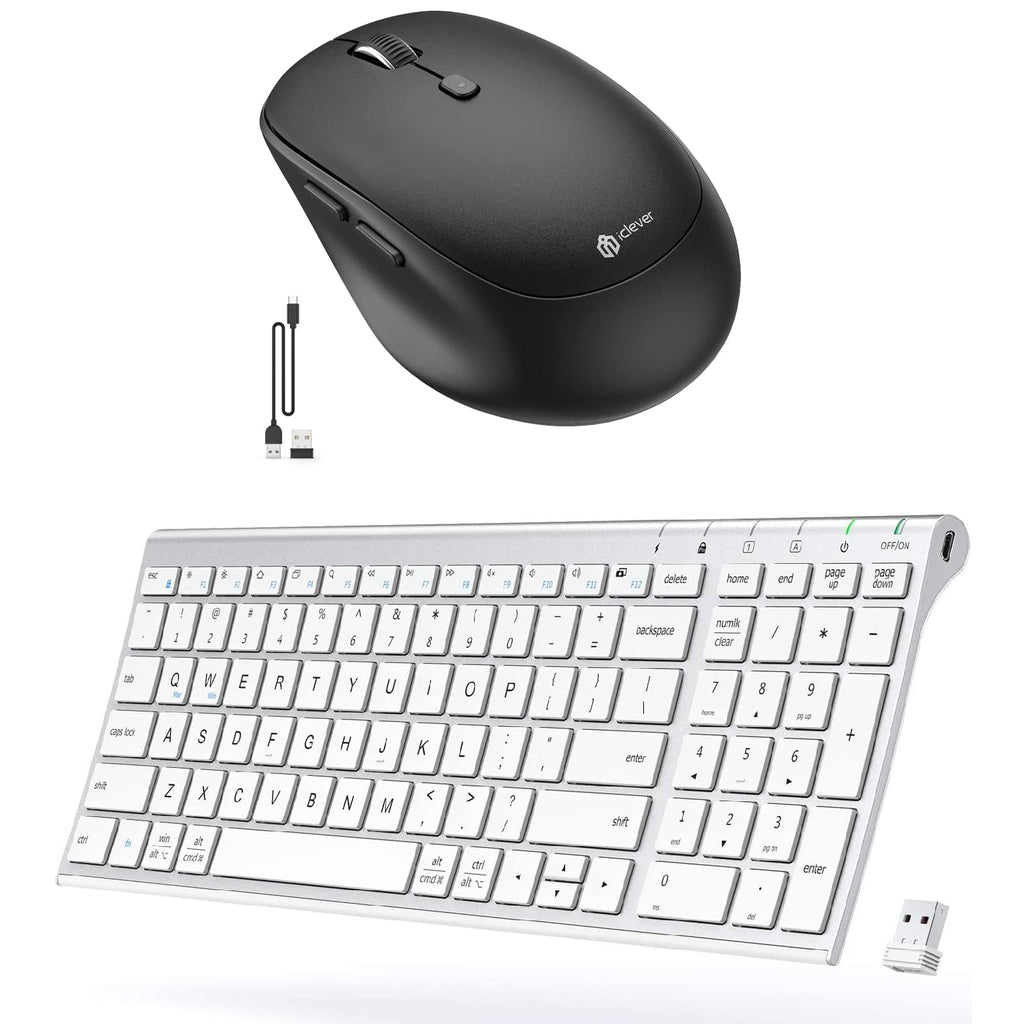 [Australia - AusPower] - Wireless Keyboard - iClever GKA22S Rechargeable Keyboard with Number Pad, Full-Size Stainless Steel Ultra Slim Keyboard, 2.4G Stable Connection Wireless Keyboard for iMac, Mackbook, PC, Laptop 