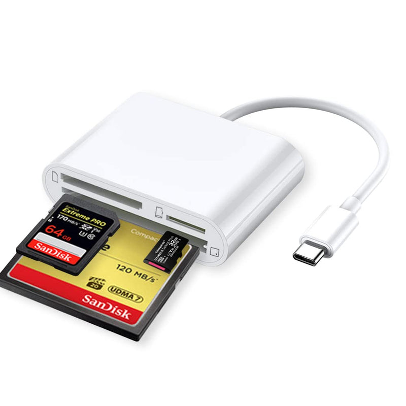 [Australia - AusPower] - USB C to CF SD Micro SD Card Reader 3-in-1 Type C Memory Card Reader Adapter Camera Card Reader Trail Game Camera Viewer Compatible for MacBook Mac iPad Pro Chromebook Samsung and More, Plug and Play 