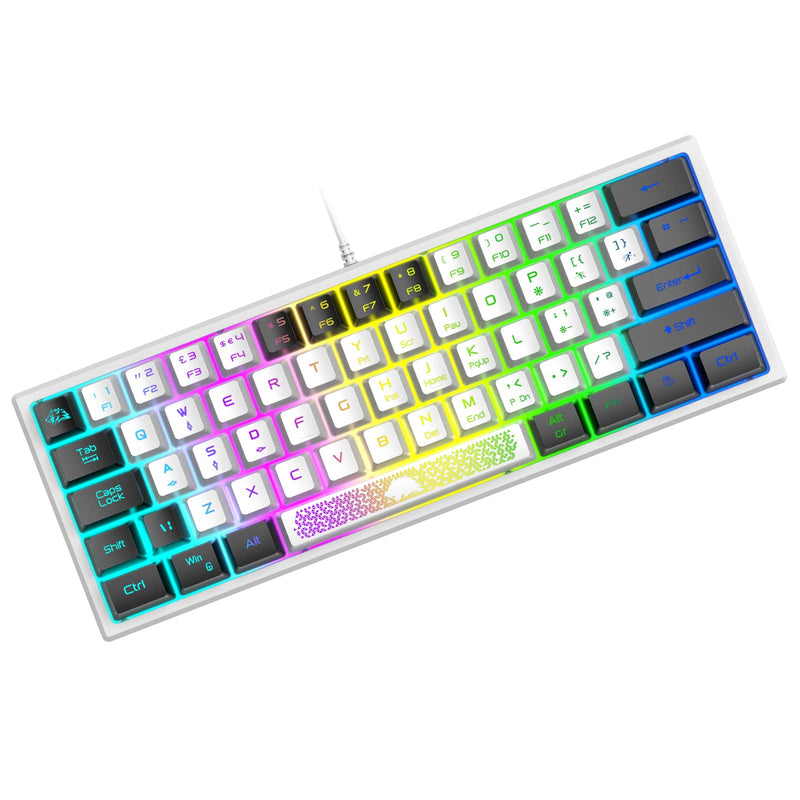 [Australia - AusPower] - ZIYOU LANG K61 60% Gaming Keyboard Mini Portable with Rainbow RGB Backlit Compact Ergonomic 62Key Layout Anti-ghosting Mechanical Waterproof Wired for PC Mac Windows Gamer Laptop Typists(White+Black) White+Black 