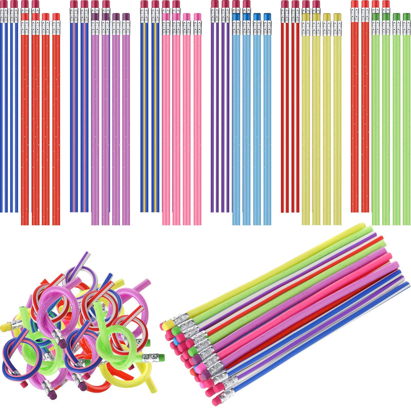 [Australia - AusPower] - 48 Pcs Flexible Bendy Pencil Colorful Stripe Soft Pencil Cool Twisty Pencils 7 Inch Long Bendable Pencils with Eraser for Kids Students Prizes Presents Classroom School Supplies 