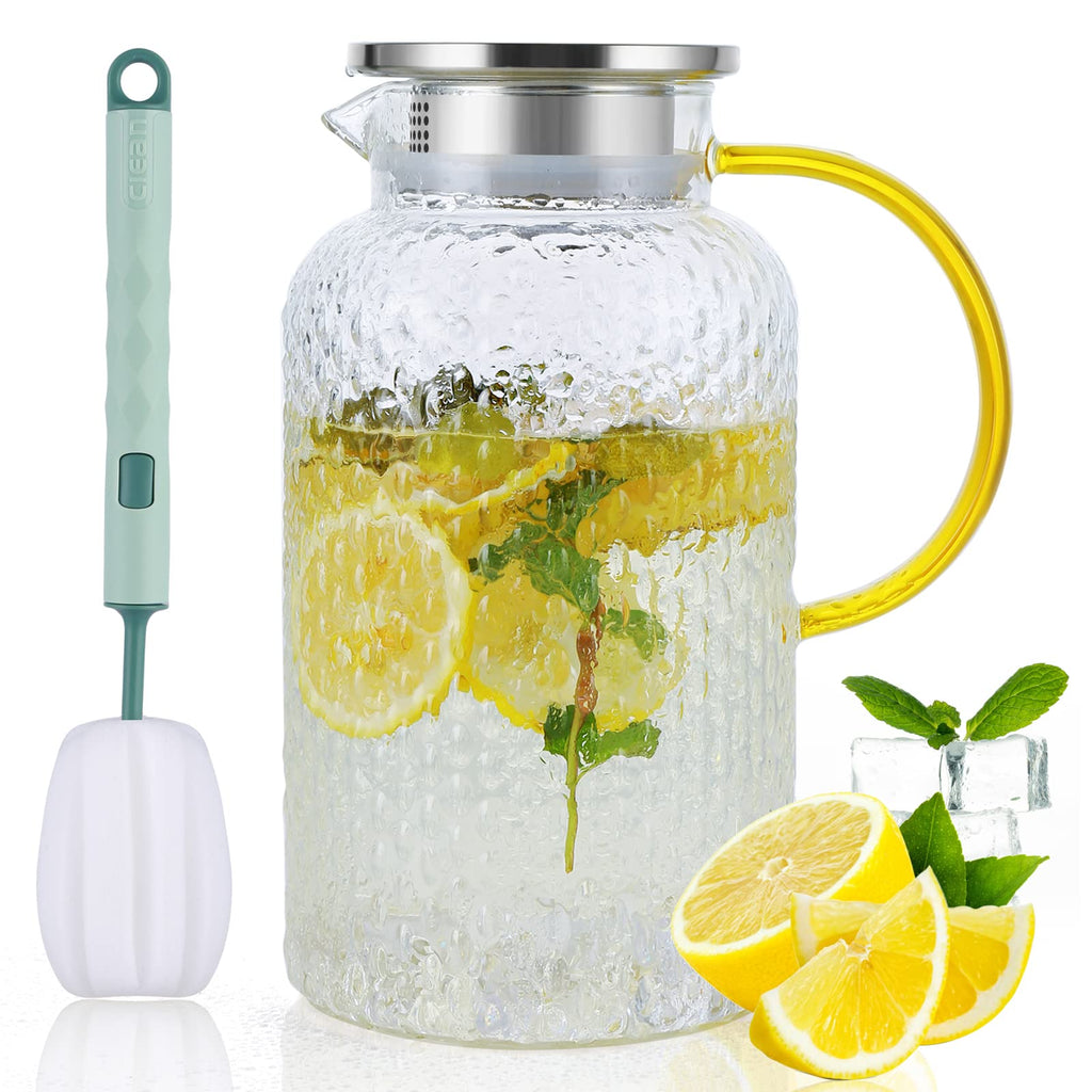 [Australia - AusPower] - Large Glass Pitcher With Lid,1.8 Liter 60 Ounces Water Pitcher With Handle Heat Resistance Glass Carafe For Hot/Cold Beverages,Juice,Iced Tea and Milk 60oz/1800ml 